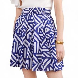 Anthropologie Maeve Blue And White Ruffled Abstract Print A Line Skirt